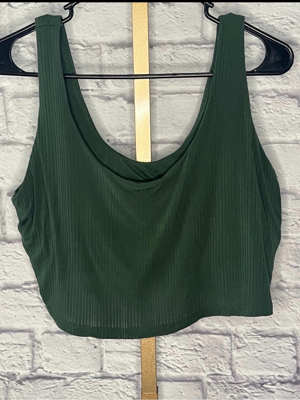 Aerie Ribbed Crop Tank Top Sports Bra XL Dark Green Activewear Loungewear Yoga
